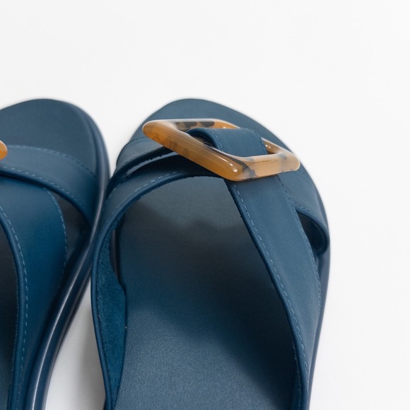 Olukai La'i Slide Sandals Women 8 Blue Tortoise Buckle Comfort Slip-On 31473-00 - Picture 14 of 16